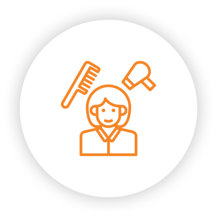 Hairdresser icon with comb and hairdryer.